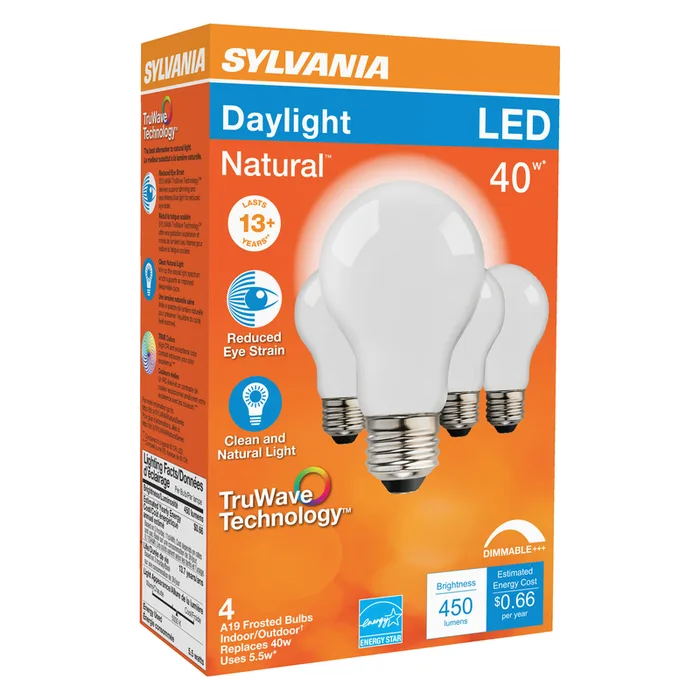 Sylvania Natural A19 E26 (Medium) LED Bulb Daylight 40 Watt Equivalence 4 pk