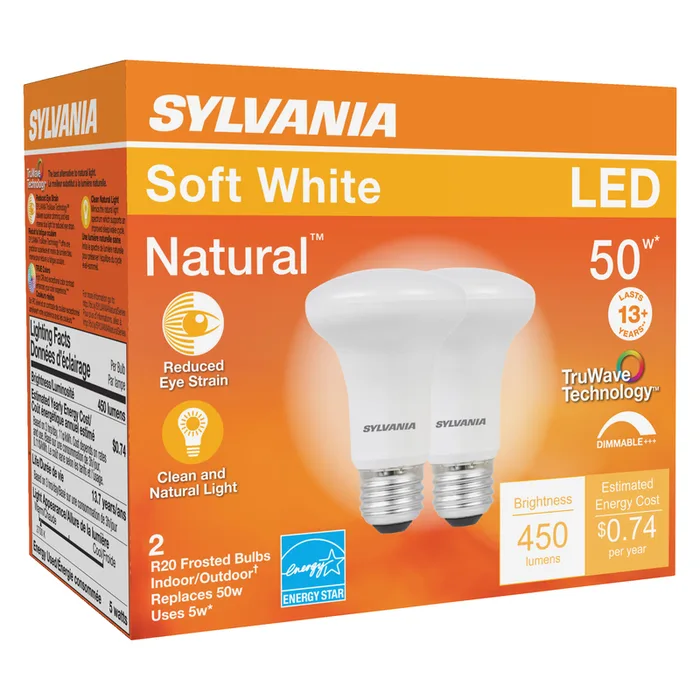 Sylvania Natural R20 E26 (Medium) LED Floodlight Bulb Soft White 45 Watt Equivalence 2 pk