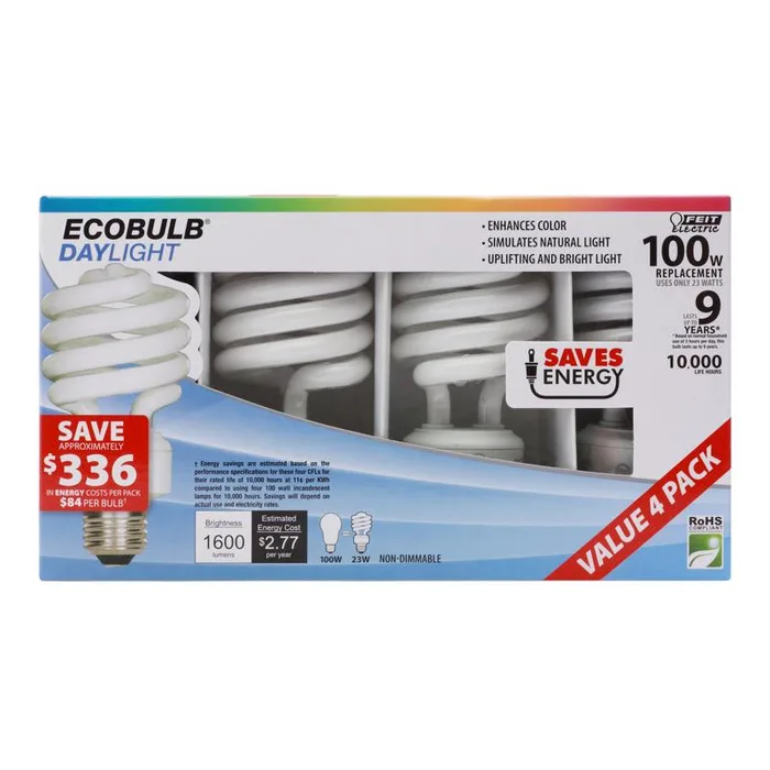 Feit 23 W Twist 2.3 in. D X 4.8 in. L CFL Bulb Daylight Twist 6500 K 4 pk