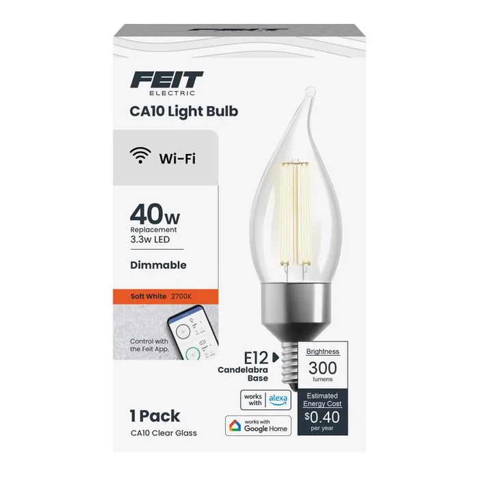Feit Smart Home CA10 (Flame Tip) E12 (Candelabra) Smart-Enabled LED Bulb Soft White 40 Watt Equivale