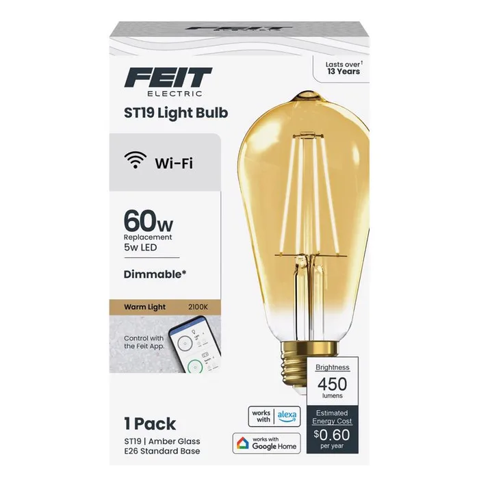 Feit Smart Home ST19 E26 (Medium) Smart-Enabled LED Bulb Amber 60 Watt Equivalence 1 pk