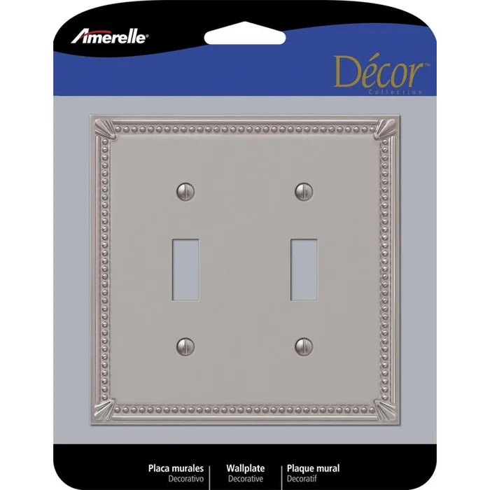 Amerelle Imperial Bead Brushed Nickel 2 gang Die-Cast Metal Toggle Wall Plate 1 pk