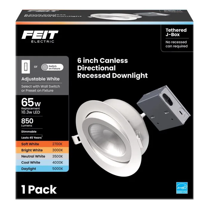 Feit White 6 in. W Aluminum LED Canless Recessed Downlight 10.3 W