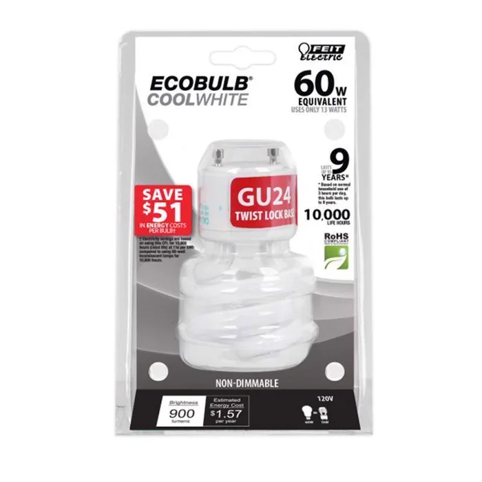 Feit Ecobulb 13 W G25 2.09 in. D X 3.66 in. L CFL Bulb Soft White Spiral 2700 K 1 pk (Pack of 6)