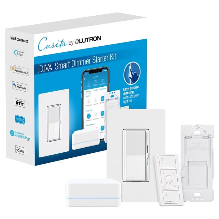 Lutron Caseta White 150 W Toggle Smart-Enabled Dimmer Switch w/Remote Control 1 pk