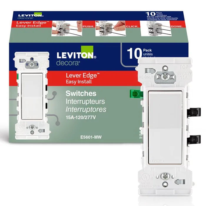 Leviton Lever Edge 15 amps Single Pole Rocker Switch White 10 pk