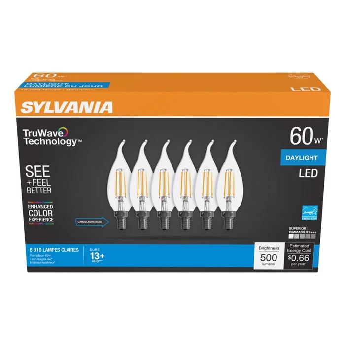 Sylvania Truwave B10 E12 (Candelabra) LED Bulb Daylight 60 Watt Equivalence 6 pk