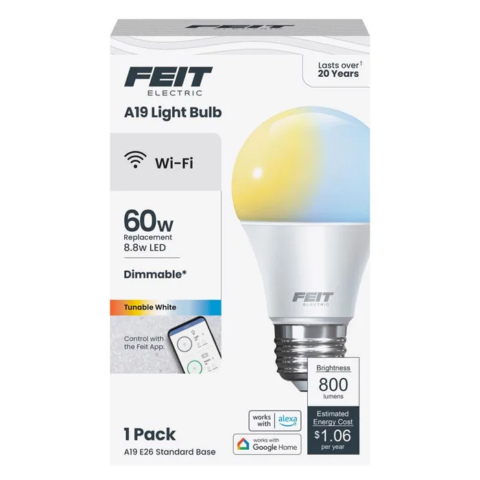 Feit A19 E26 (Medium) Smart-Enabled LED Bulb Tunable White 60 Watt Equivalence 1 pk