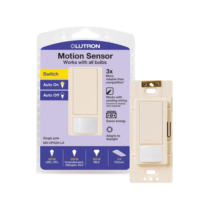 Lutron Maestro 2 amps Single Pole Motion Sensor Smart-Enabled Light Switch Almond, White 1 pk