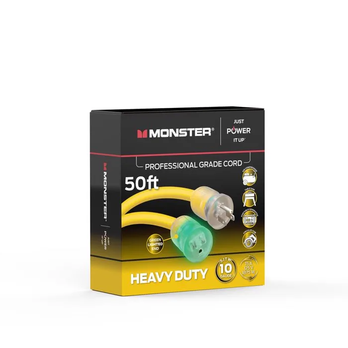 Monster Just Power It Up Outdoor 50 ft. L Yellow Extension Cord 10/3 SJTW (Pack of 2)