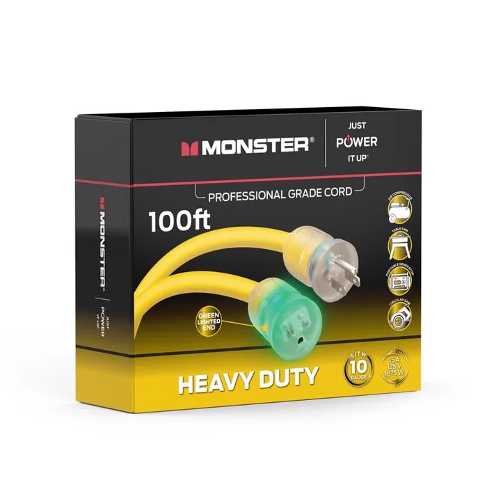 Monster Just Power It Up Outdoor 100 ft. L Yellow Extension Cord 10/3 SJTW (Pack of 2)
