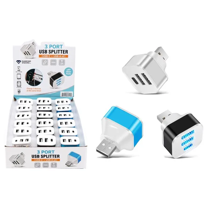 Diamond Visions 3 Port USB Charger 1 pk (Pack of 18)
