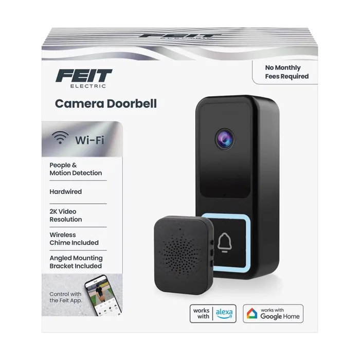 Feit Black Plastic Wired Smart-Enabled Video Doorbell