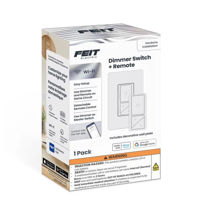 Feit White 200 W Paddle Smart-Enabled Dimmer Switch w/Remote Control 1 pk