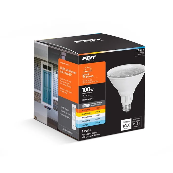 Feit PAR38 E26 (Medium) LED Dusk to Dawn Bulb Color Changing 100 Watt Equivalence 1 pk