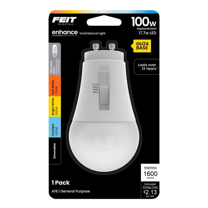 Feit A21 GU24 LED Bulb Adjustable White 100 Watt Equivalence 1 pk