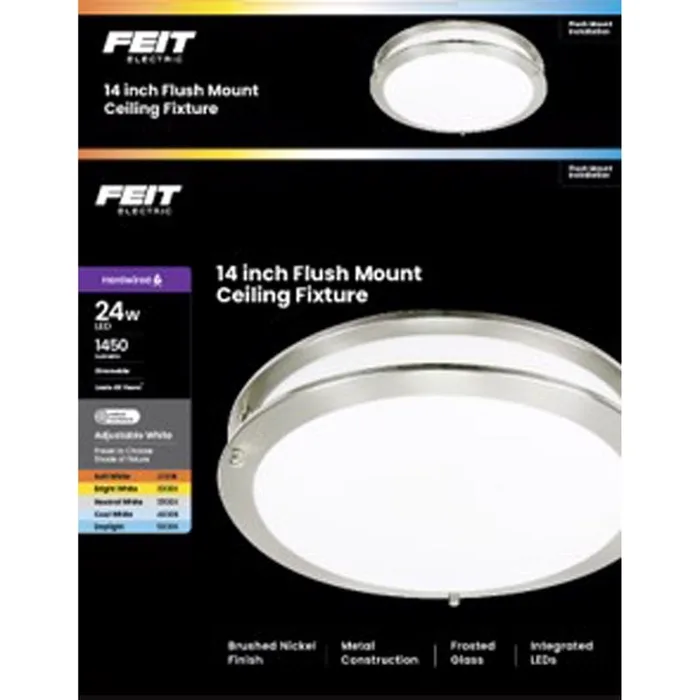Feit 6.3 in. H X 14 in. W X 14 in. L Brushed Nickel Silver Ceiling Fixture