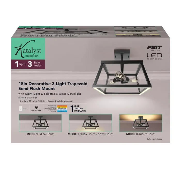 Feit 13.6 in. H X 15 in. W X 15 in. L Matte Black Black Ceiling Fixture