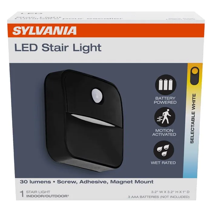 Sylvania Motion-Sensing Battery Powered LED Black Stair Light