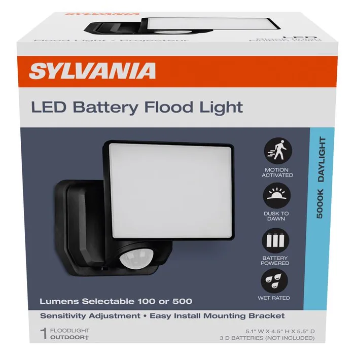 Sylvania Motion-Sensing Battery Powered LED Black Security Floodlight