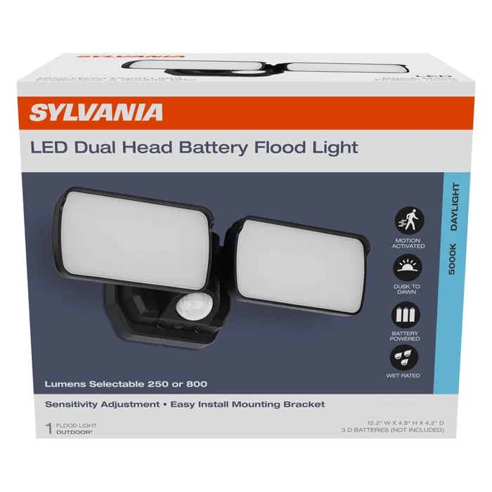 Sylvania Motion-Sensing Battery Powered LED Black Security Floodlight