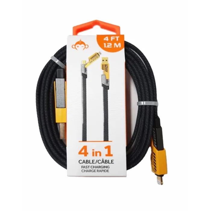 MonkeyZ 4ft. 4-in-1 Cable Cell Phone Charger (Pack of 12)