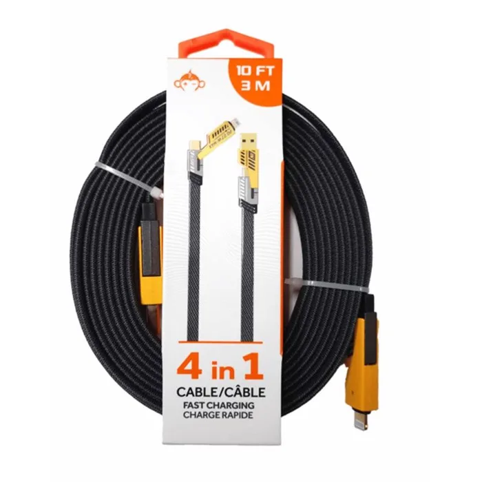 MonkeyZ 10ft. 4-in-1 Cable Charging Cable (Pack of 12)