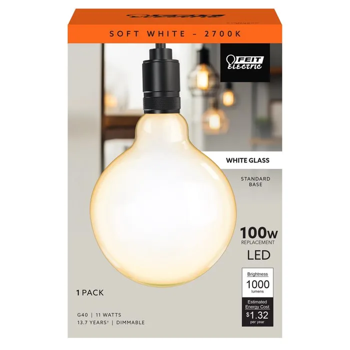 Feit G40 E26 (Medium) Filament LED Bulb Soft White 100 Watt Equivalence 1 pk (Pack of 2)