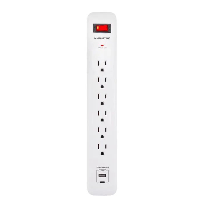 Monster Just Power It Up 3 ft. L 6 outlets Surge Protector w/USB White 1080 J