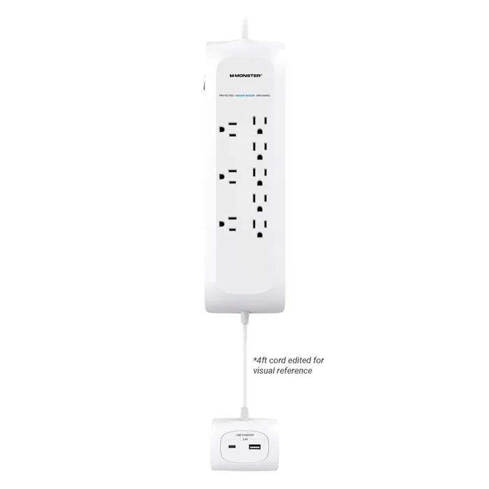 Monster Just Power It Up 4 ft. L 8 outlets Surge Protector w/USB White 1080 J
