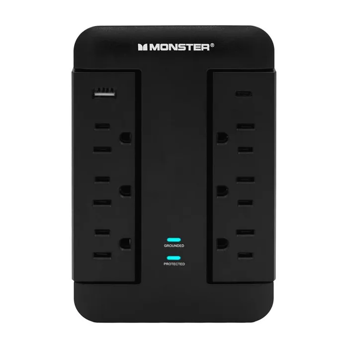 Monster Just Power It Up 0 ft. L 6 outlets Wall Tap Surge Protector w/USB Black 1200 J