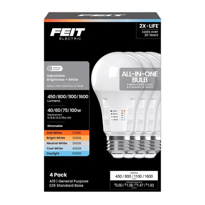 Feit Electric A19 E26 (Medium) LED Bulb Adjustable White 100 Watt Equivalence 1 pk (Pack of 6)