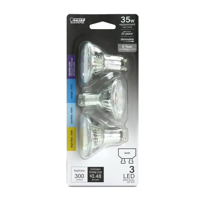 Feit Electric MR16 GU10 LED Bulb Adjustable White 35 Watt Equivalence 1 pk (Pack of 6)