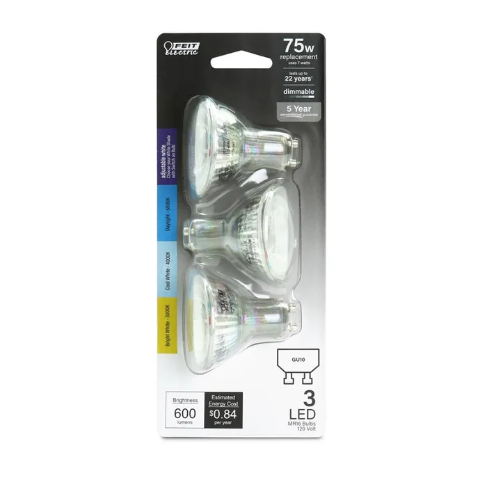 Feit Electric MR16 GU10 LED Bulb Adjustable White 75 Watt Equivalence 1 pk (Pack of 6)