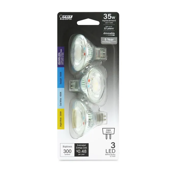 Feit Electric MR16 GU5.3 LED Bulb Adjustable White 35 Watt Equivalence 1 pk (Pack of 6)