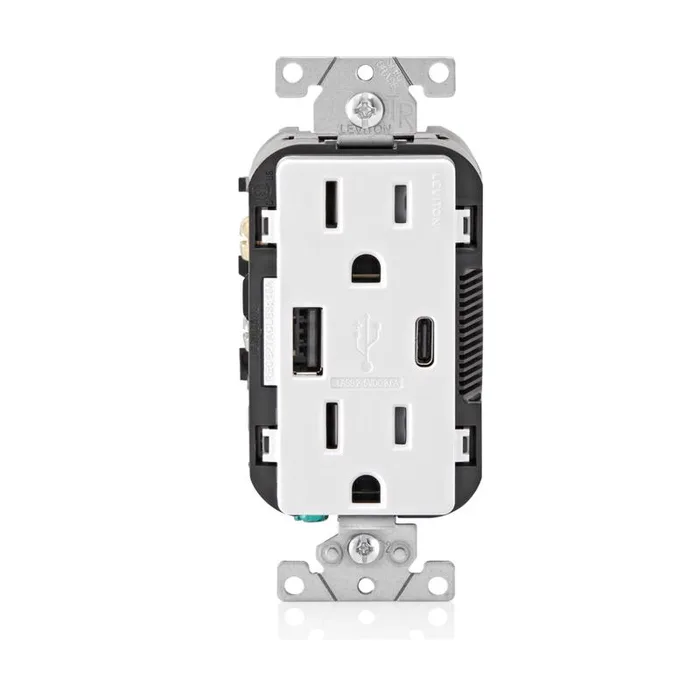 Leviton Decora 15 amps 125 V Type A/C Duplex White Outlet and USB Charger 2 pk