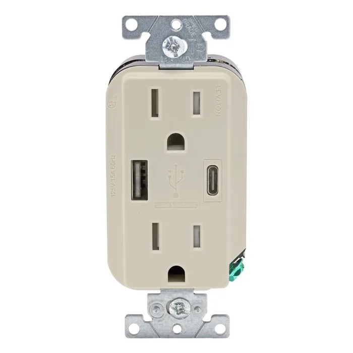 Leviton Decora 15 amps 125 V Type A/C Duplex Light Almond Outlet and USB Charger 5-15R 1 pk