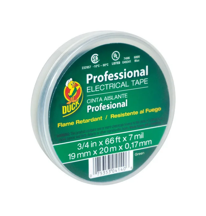 Duck Professional Grade 0.75 in. W X 66 ft. L Green Vinyl Electrical Tape (Pack of 12)