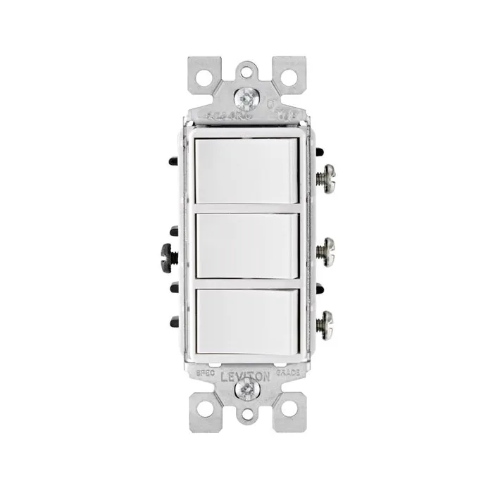 Leviton Decora 15 amps Single Pole Rocker Triple Combination Switch White 1 pk