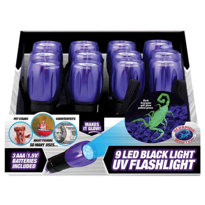 Scorpion 9 LED 54 lm Black/Purple LED UV Flashlight AAA Battery (Pack of 12)