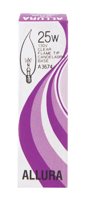 Satco ALLURA 25 W CA9 Chandelier Incandescent Bulb E12 (Candelabra) Soft White 1 pk (Pack of 25)