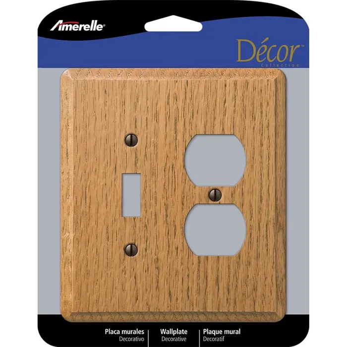 Amerelle Contemporary Light Brown 2 gang Oak Wood Duplex/Toggle Wall Plate 1 pk