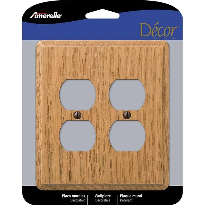 Amerelle Contemporary Light Brown 2 gang Oak Wood Duplex Wall Plate 1 pk
