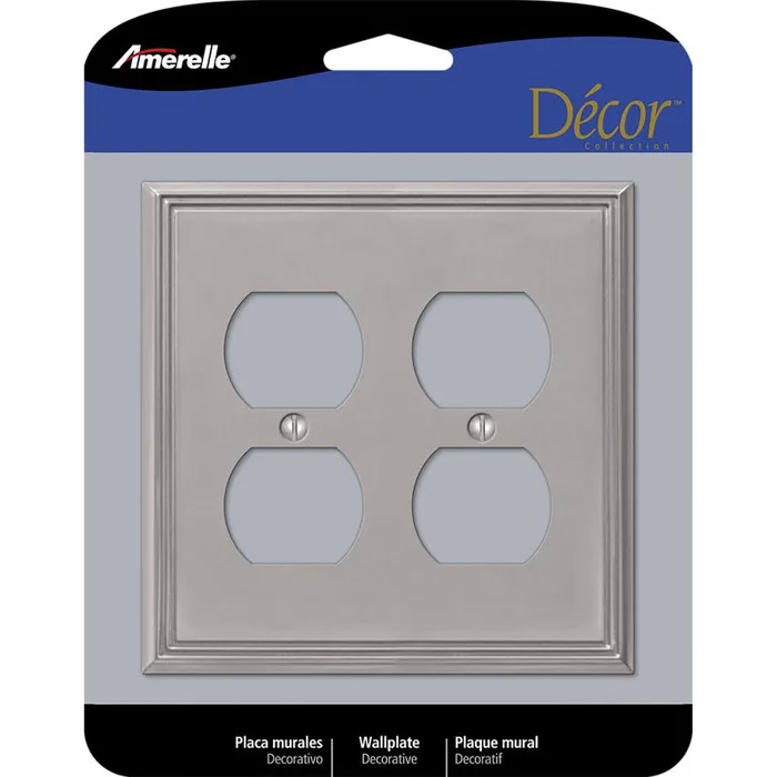 Amerelle Metro Brushed Nickel 2 gang Die-Cast Metal Duplex Wall Plate 1 pk