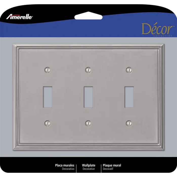 Amerelle Metro Brushed Nickel 3 gang Die-Cast Metal Toggle Wall Plate 1 pk