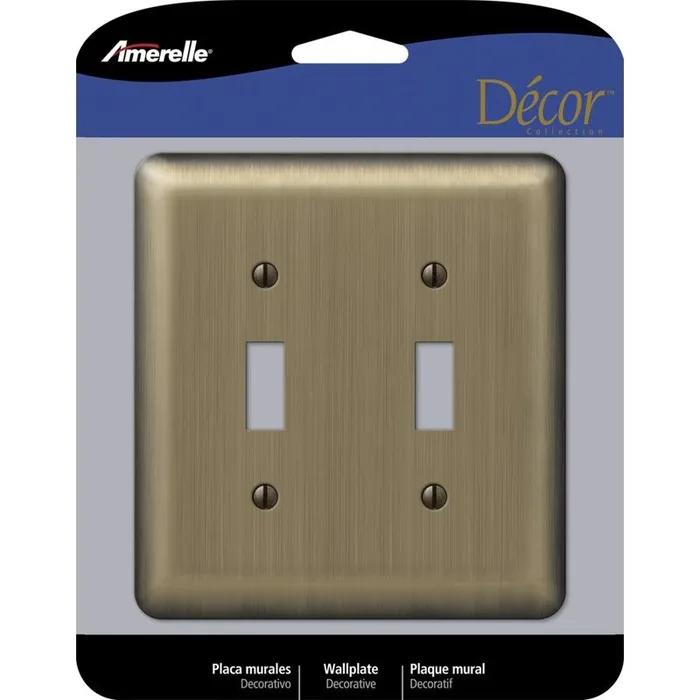 Amerelle Devon Brushed Brass 2 gang Stamped Steel Toggle Wall Plate 1 pk