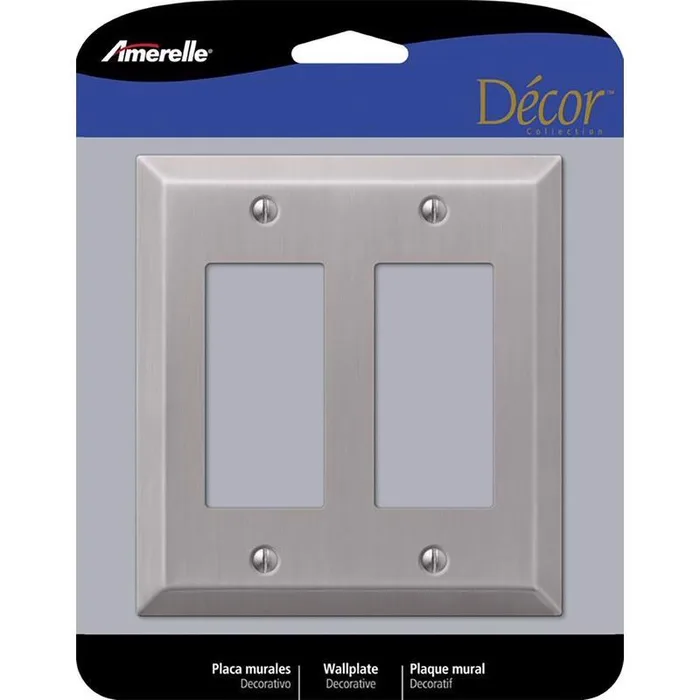 Amerelle Century Brushed Nickel 2 gang Stamped Steel Decorator Wall Plate 1 pk