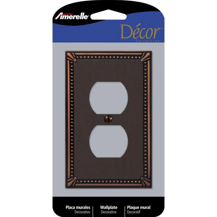 Amerelle Imperial Bead Aged Bronze 1 gang Die-Cast Metal Duplex Wall Plate 1 pk