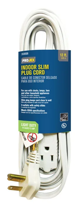 Projex Indoor 12 ft. L White Slim Plug Cord 16/3 SPT-3