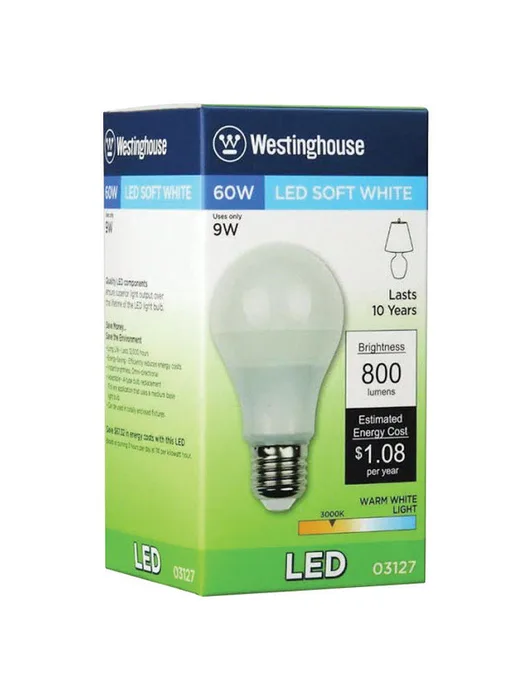 Westinghouse Omni Directional A19 G13 (Medium Bi-Pin) LED Bulb Warm White 60 Watt Equivalence 1 pk (Pack of 6)